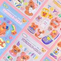 4pcs bear stickers scrapbooking decorative ribbon cute sticker korean diy diary album stick label school stationery