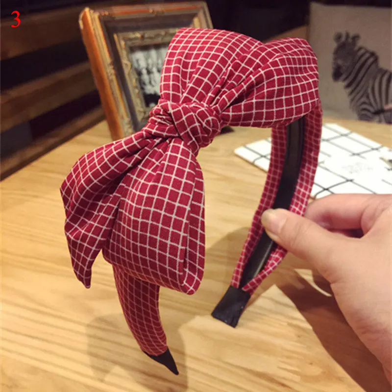 

Striped Plaid hair hoop Wave Point Hair Hoop Bowknot Toothed Non Slip Head Hoop Wide Side Sweet Bow Headband Hair Accessories