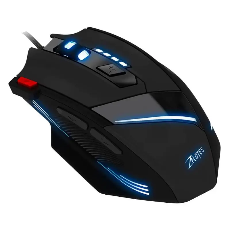 ZELOTES T-60 программируемая Проводная игровая мышь USB 7200 dpi 7 кнопок светодиодный оптическая компьютерная геймерская мышь для ноутбуков настольных ПК мыши