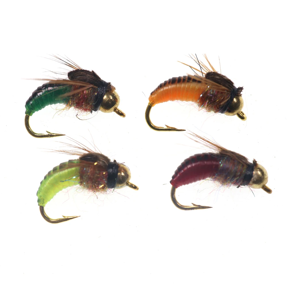 

8 шт. #12 горячая Распродажа латунная шариковая головка быстро Тонущая Caddis Nymph Fly рыболовные крючки в виде мухи для ловли форели искусственное ...