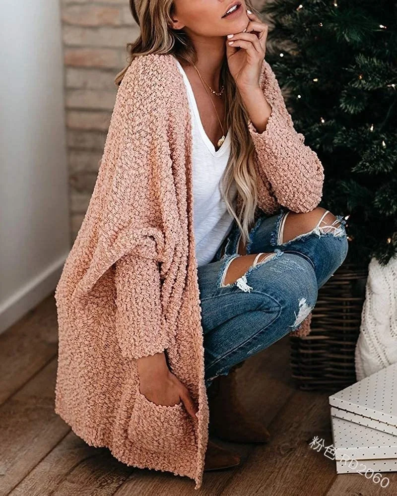 

Осень-зима 2021, новый кардиган, гранулированный кашемировый свитер с двойным карманом, Повседневный свитер