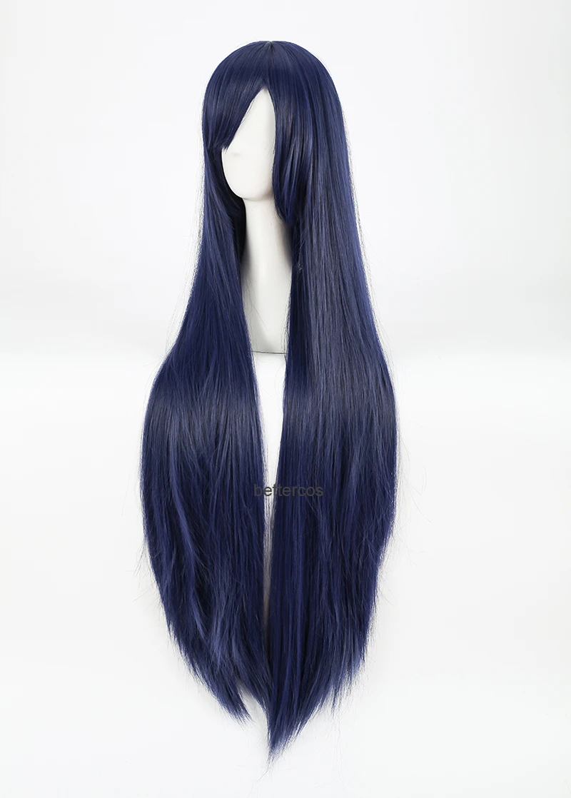 LOL Ahri The Nine-Tailed Fox Cosplay Wigs 100cm Long Dark Blue Heat Resistant Synthetic Hair Wig + Wig Cap + Ears