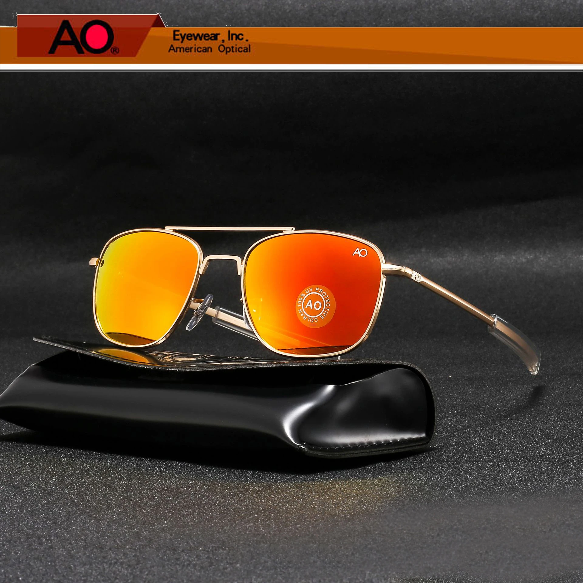 

AO SunGlasses Glass Lens Men Women Army Military Aviation Pilot Sun Glasses Driving Shades Male Brand Designer With box