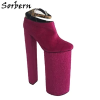 pink horsehair women pumps ankle strap 35cm heel 25cm platform size us14 ladies pump shoes real image custom color customized