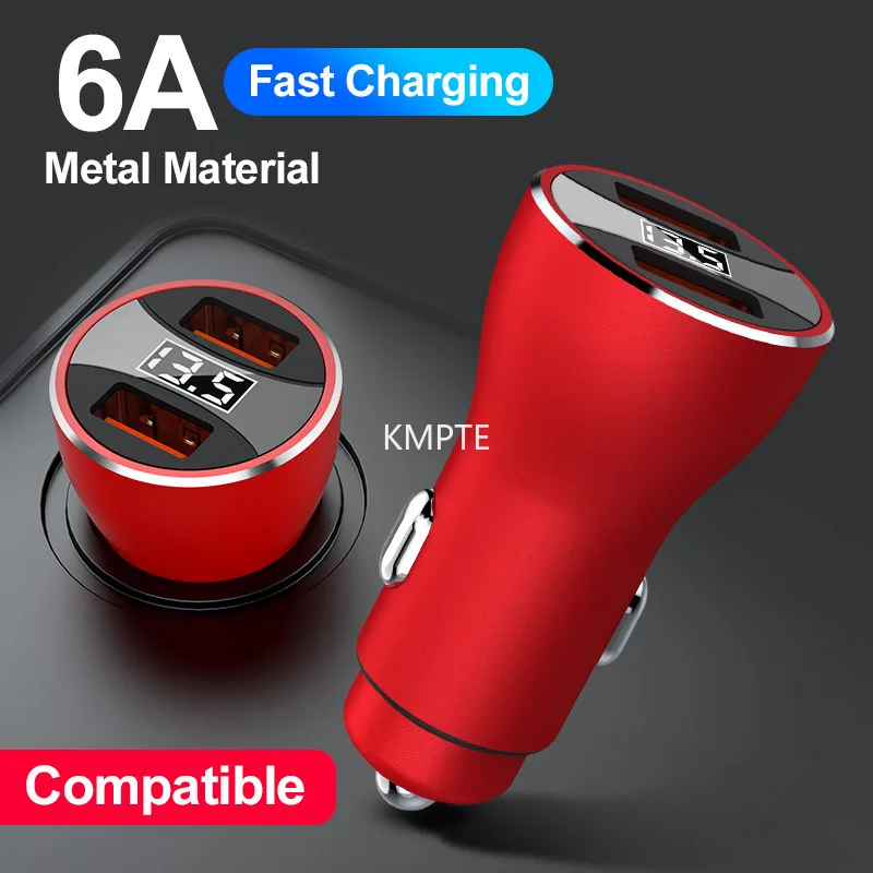 Автомобильное зарядное устройство 6А с двумя USB портами QC4.0 быстрое для ноутбука