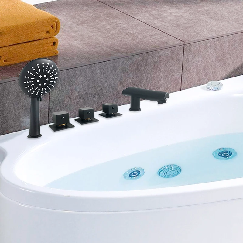 

Split 3 Piece Set Matt Black Jacuzzi Bath Mixer Massage Bath tub Faucet Tap 2 Way Diverter Handle Shower Head & Waterfall Inlet