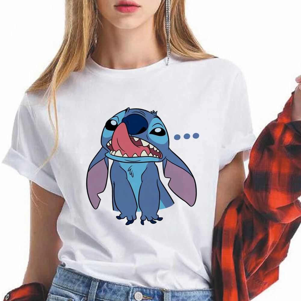 

Top Female Disney T-shirts Cartoon Lilo & Stitch Printed Casual Loose S-3XL Size Korean Style 2021 Summer Short Sleeve Women