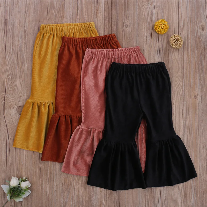 

Kids Girl Flare Pants Outfits Solid Color Warm Winter Fall High Waist Bottoms Ruffle Wide-Leg Trousers 1-6Y Spring Fall Winter