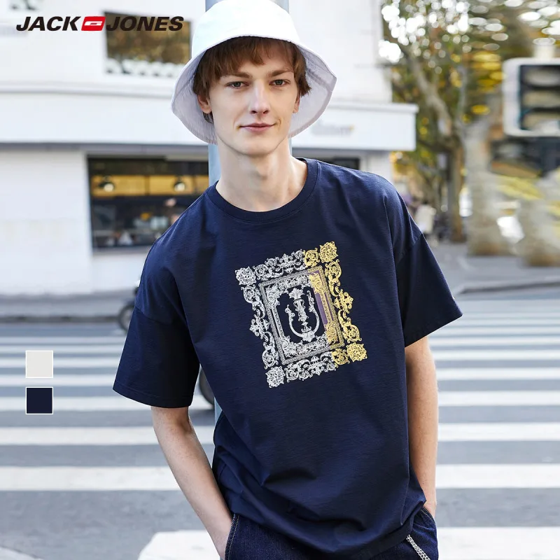 JackJones Мужская хлопковая футболка с круглым вырезом и короткими рукавами цветным