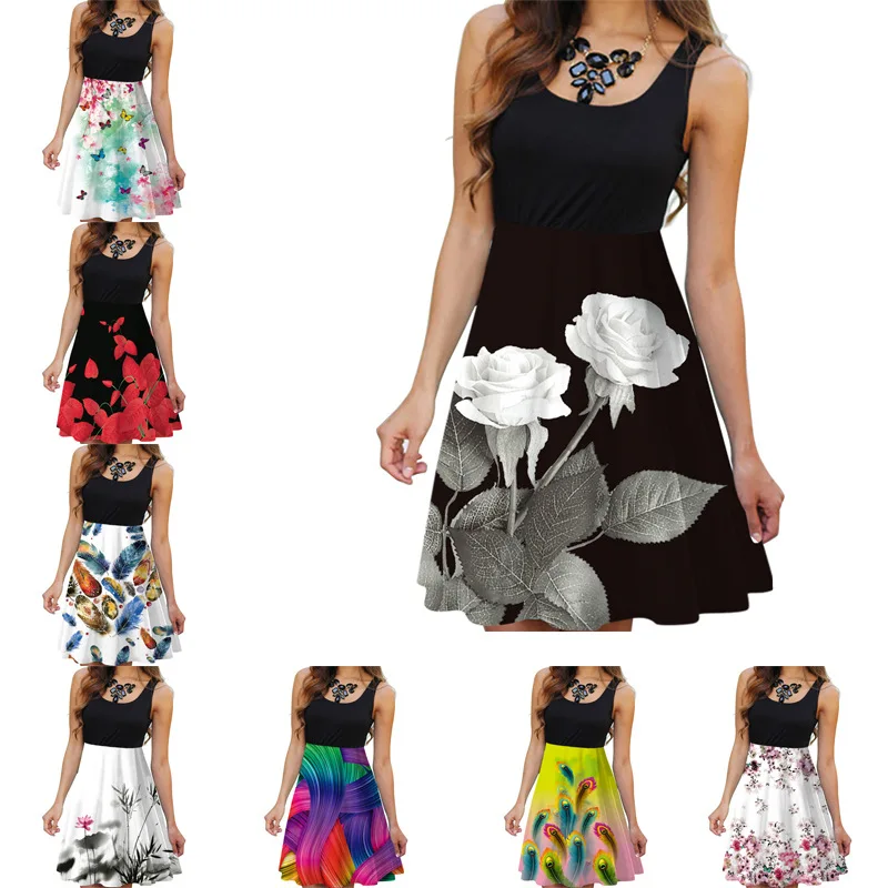 Женское платье новинка летние платья с жилетом и цветочным принтом для женщин