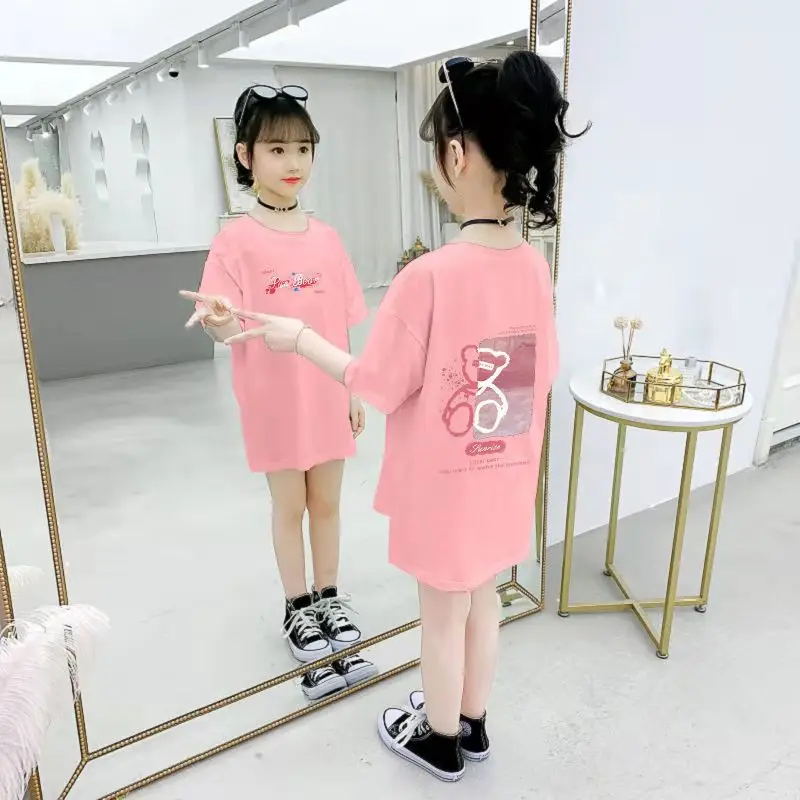 

Fanan Girls' short-sleeved t-shirt, western style, soothing long, medium and large loose children's half-sleeved top, little gir