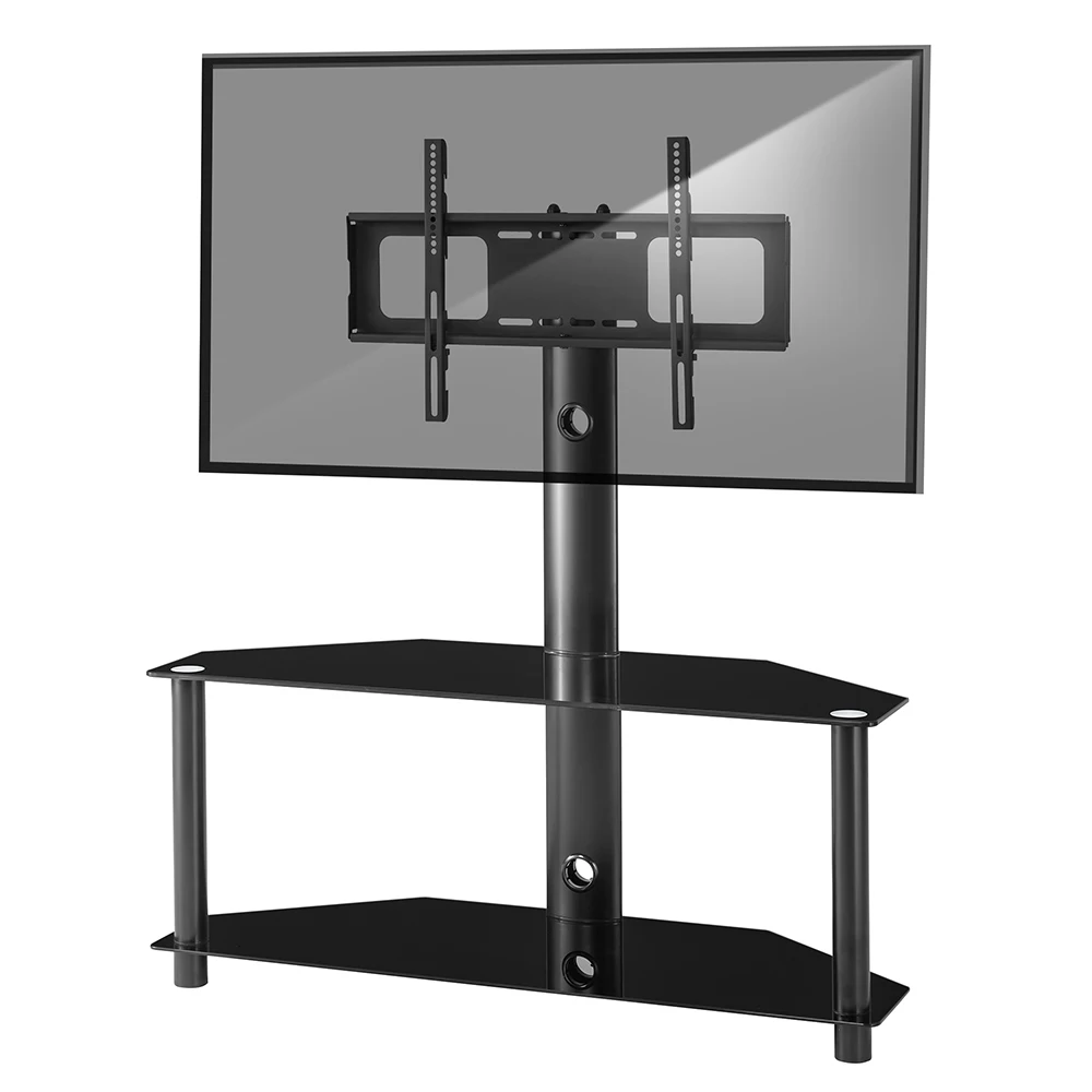 

Glass Floor TV Stand with Swivel Mount Height Adjustable TV Stand 32 -55 inch TV Table Tempered Glass Universal Media Stand New