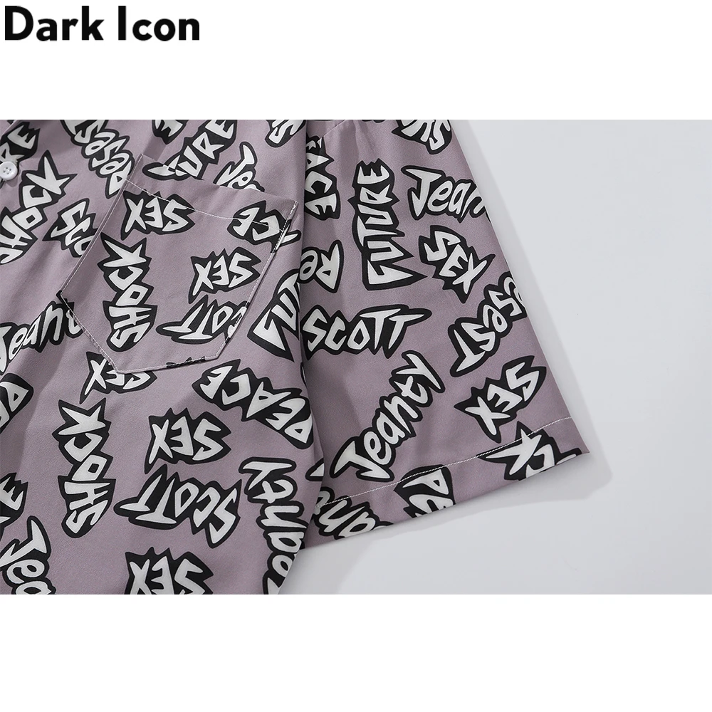 Мужская винтажная рубашка с принтом темных иконок уличная гавайская летняя