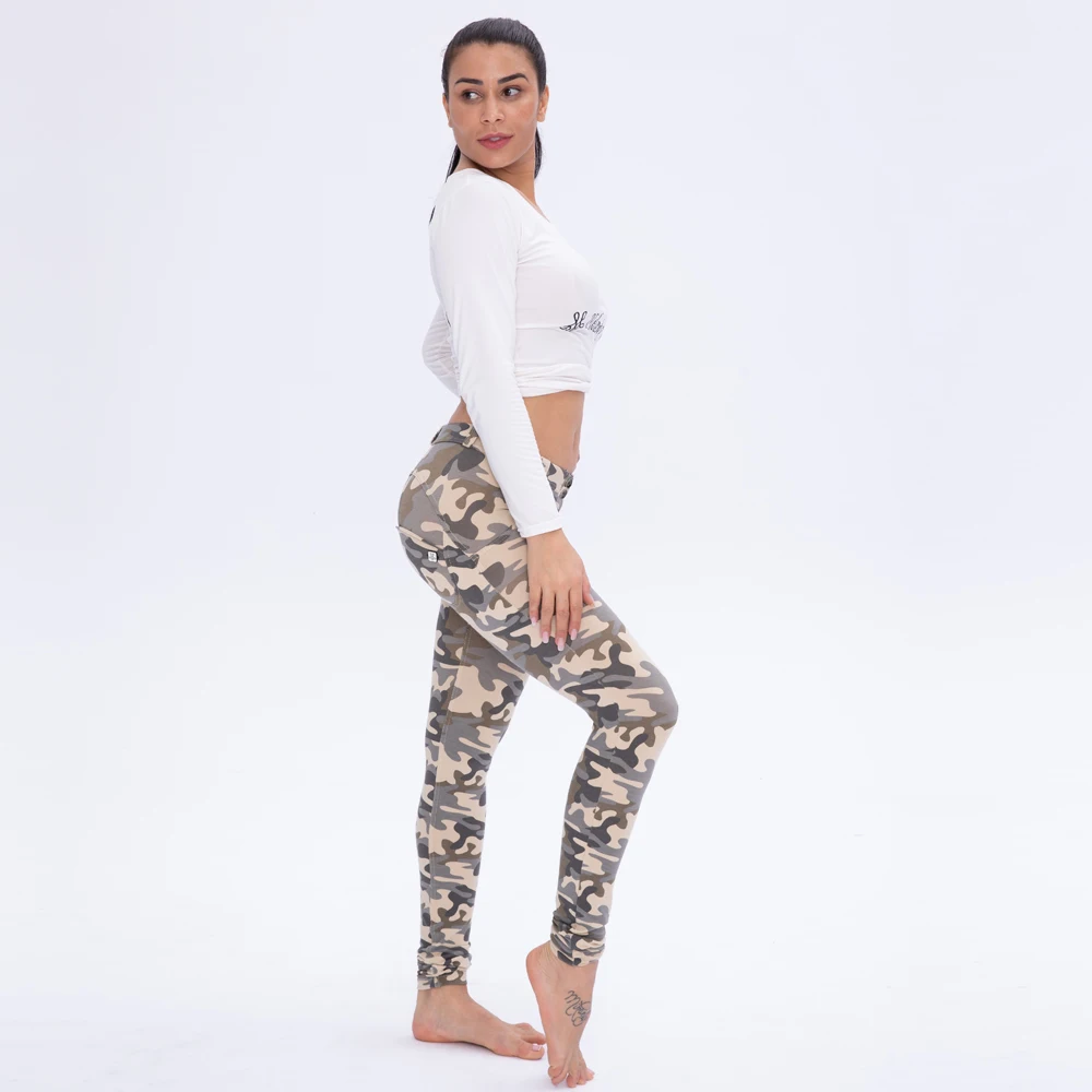 Мелодия четыре способа эластичный низкая талия Бесшовные камуфляжные леггинсы