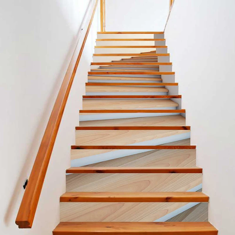 

PVC wallpaper wood grain stairs simple 13 pieces of DIY stair stickers, step stickers wall stickers