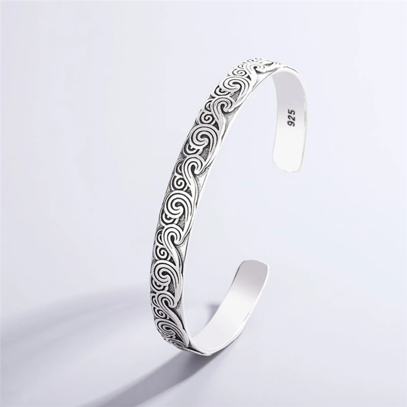 

Sole Memory Retro Spray Wave Personality Silver Color Female Resizable Bracelets SBR305