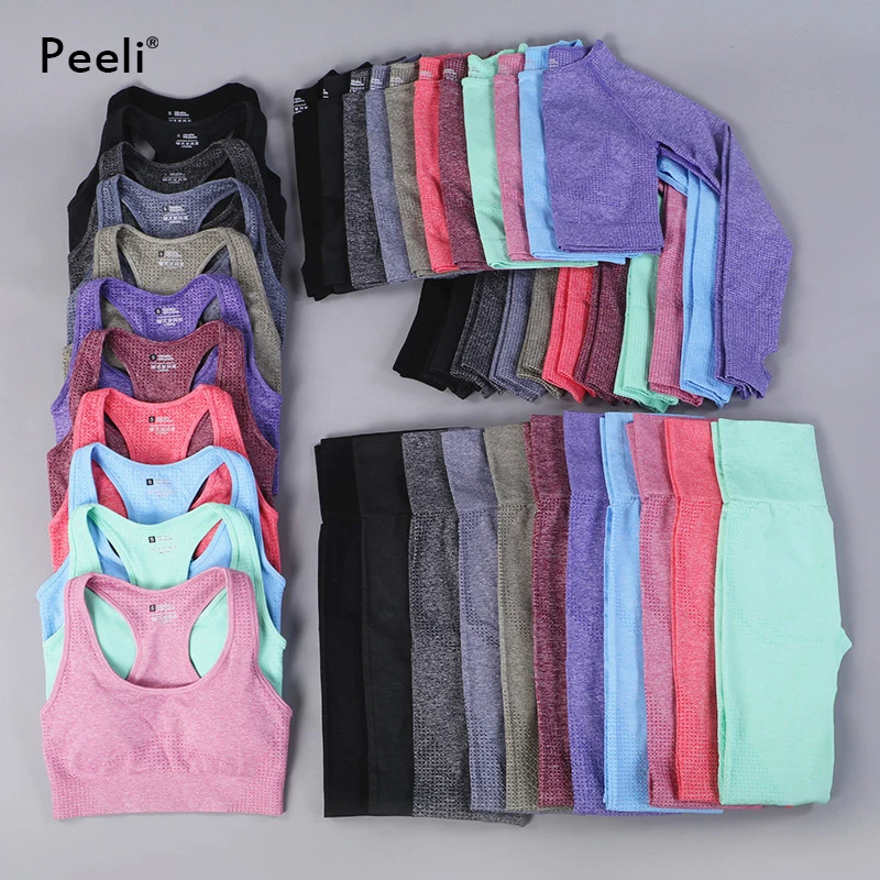 Женский спортивный костюм для йоги Peeli бесшовный бюстгальтер с длинным рукавом