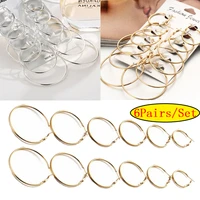 6pairsset elegant vintage silver gold big circle hoop earrings set women girls simple steampunk ear rings jewelry ornaments