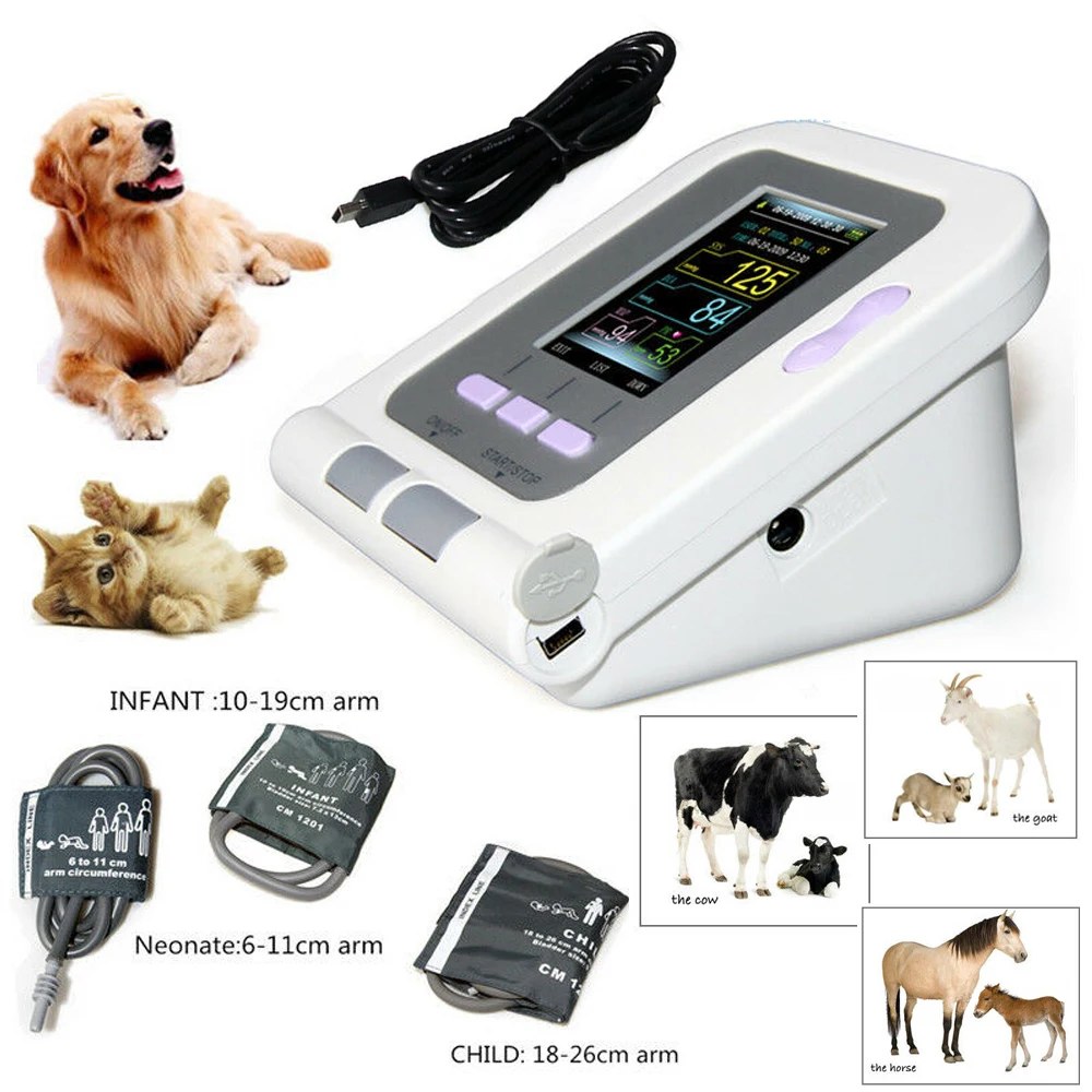 Veterinary Digital Blood Pressure Monitor 08A-VET Electronic Sphygmomanomete Heart Rate PR NIBP 6-11cm 10-19CM 18-26CM 3 Cuffs