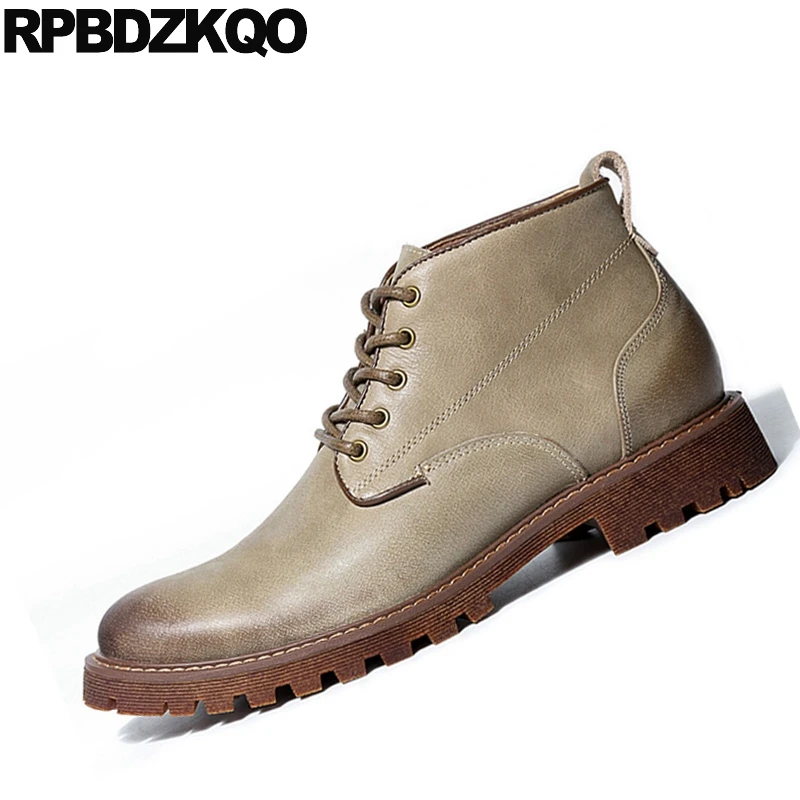 Ботинки мужские осенние из натуральной кожи на шнуровке с мехом в стиле милитари