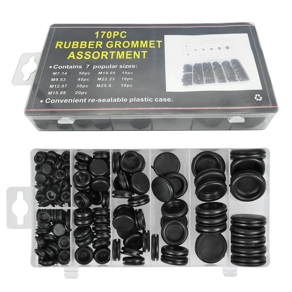 170pcs Black Rubber Grommet Firewall Hole Plug Retaining Ring Set Car Electrical Wire Gasket Kit For Valve Water Pipe tools set |