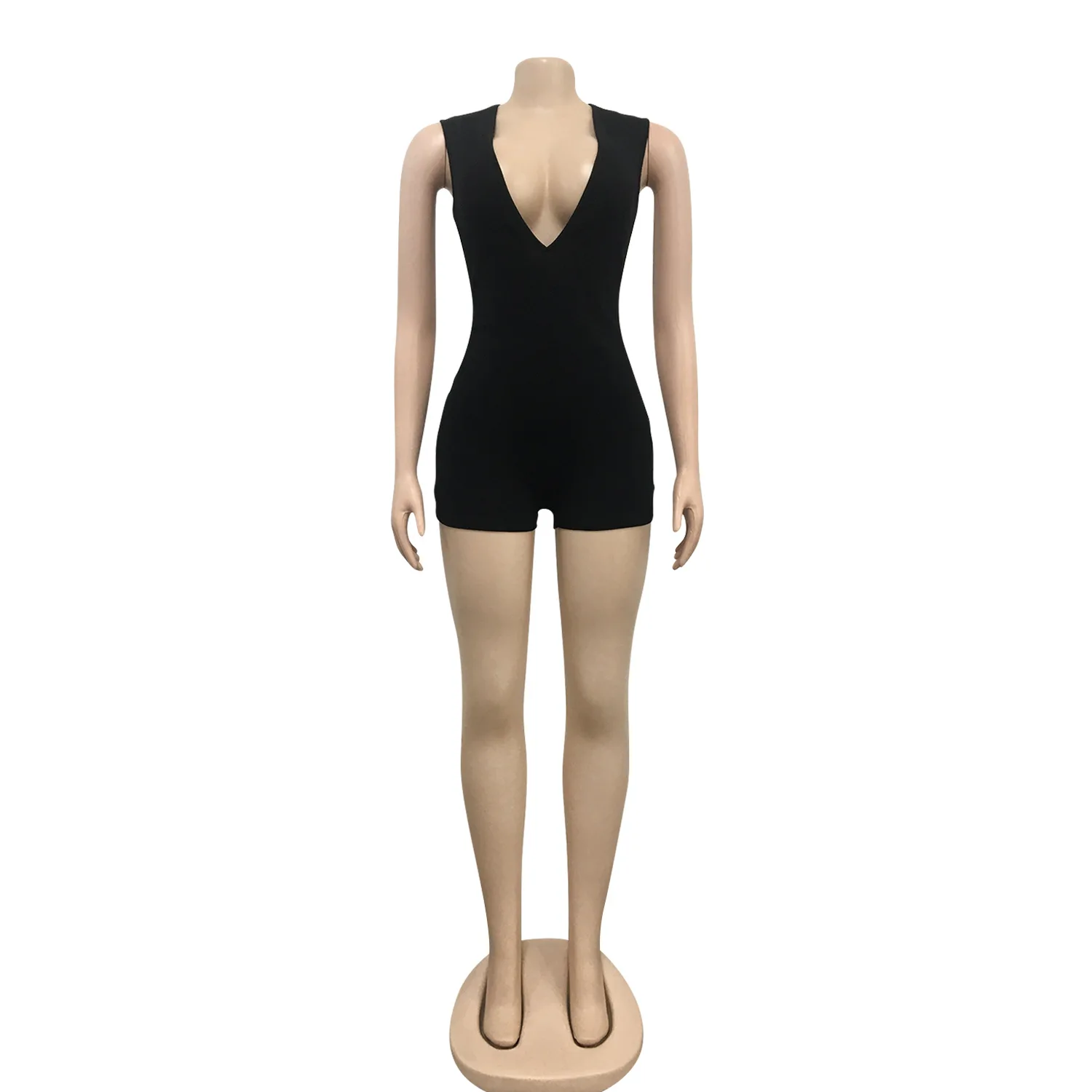 

Zoctuo Deep V-Neck Solid Short Jumpsuit For Women Sleeveless Back Zipper Playsuits Casual Slim Elegant Short Rompers For Girls