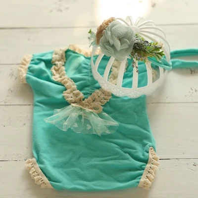Headband romper Одежда для новорожденных девочек; реквизит для детской фотографии; эластичный кружевной комбинезон и повязка на голову; одежда для фотосъемки; аксессуары для студийной съемки - Цвет: Headband romper