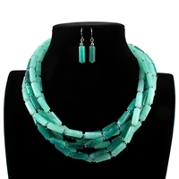 fashion new multilayer double color cylindrical resin short necklace earrings for women jewelry sets bijoux africain ethnique