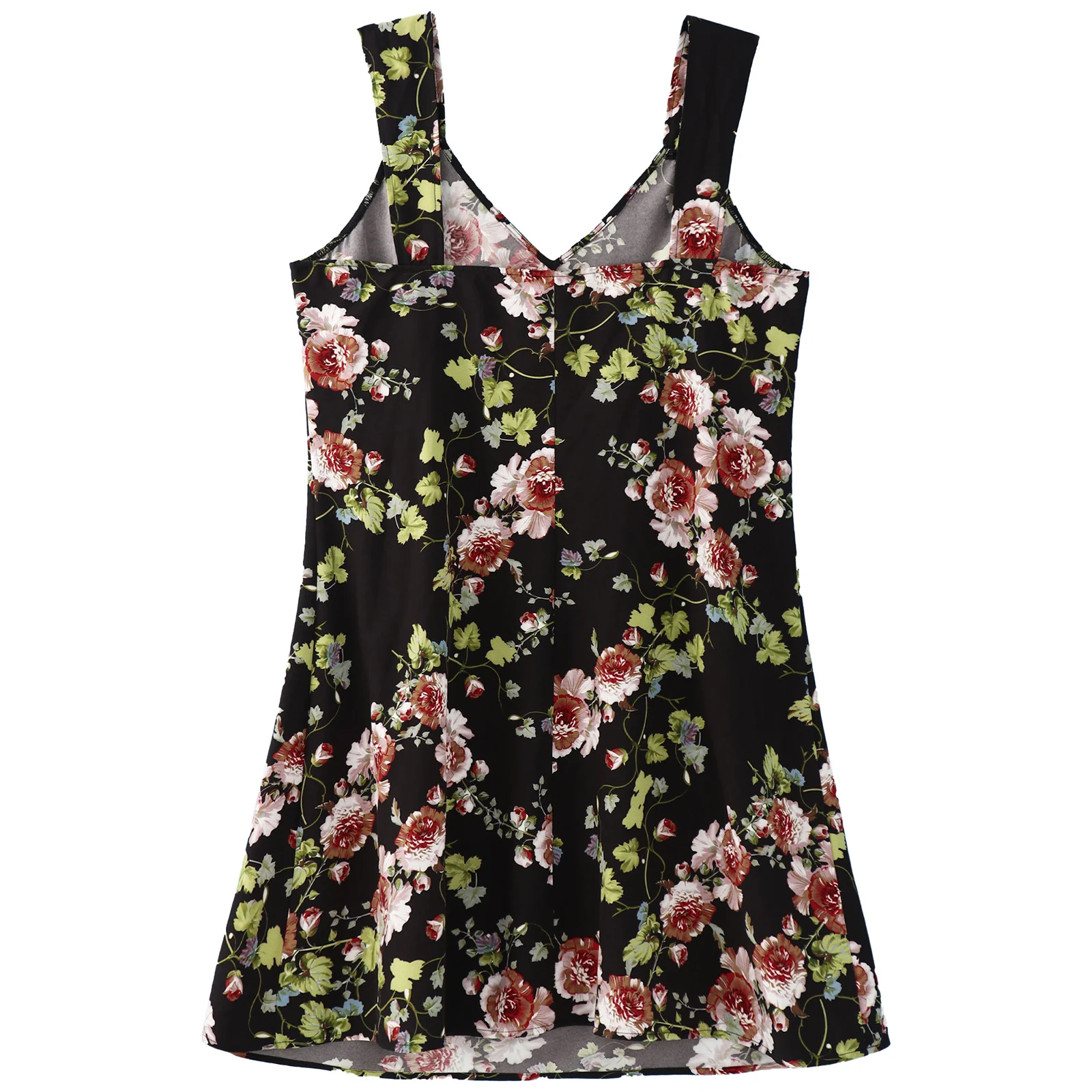 

Women Oversizes Summer Dresses Floral Print Deep V Neck Wide Straps Sleeveless Knee Length Dress Fashion Casual Streetwear