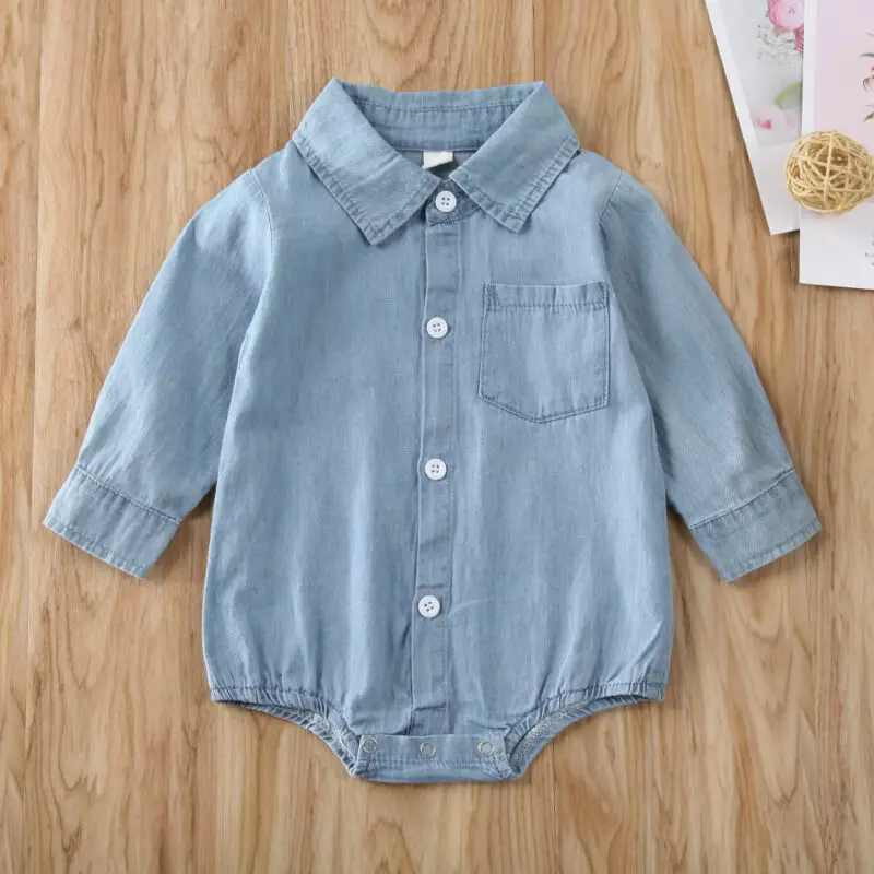 Весенне осенняя одежда для малышей джинсовый комбинезон с длинными рукавами