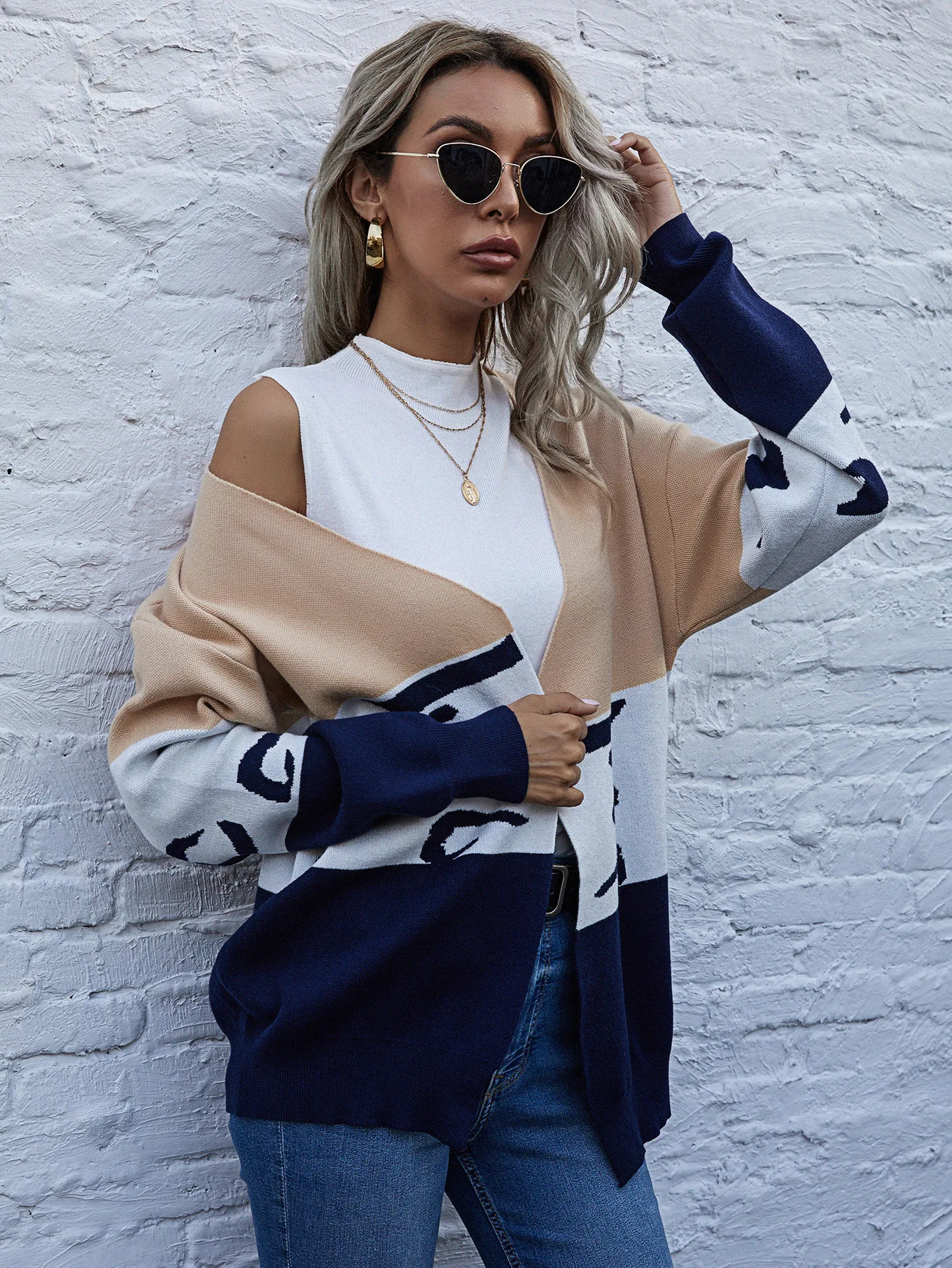 

Retro Cardigan Knitwear Sweater Spring Women Office Lady Full Sleeves Clothes V Neck Elegant Pleasant Bright Color Print Top