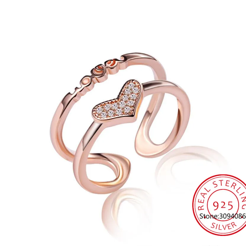 

2021 100% 925 Sterling Silver Fashion Jewelry Double Layer Love Heart CZ Ring Sizable 5 6 7 Girls Kids Xmas Gift DS816