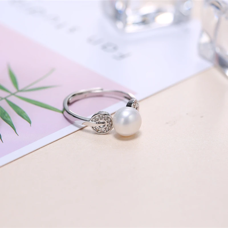DMCRFP011 8 9 мм жемчужное кольцо Настоящее 925 пробы Серебряное полукруглое Adustable для