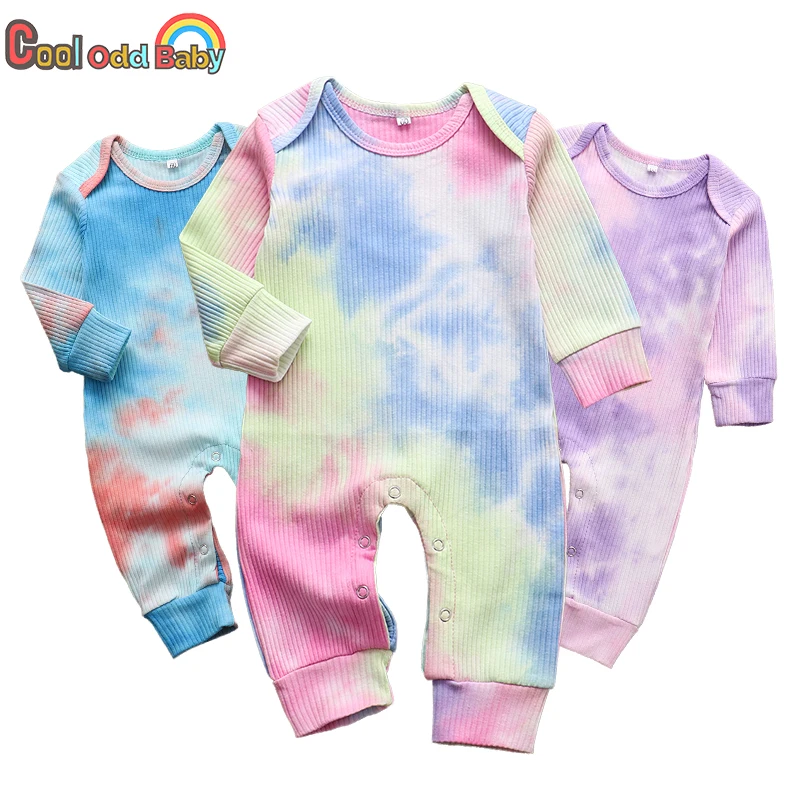 Autumn Newborn Baby Girls Boys Romper Fashion Tie Dye Baby Clothes Cotton Knitted Ribbed Jumpsuit Infant Toddler Clothing Outfit