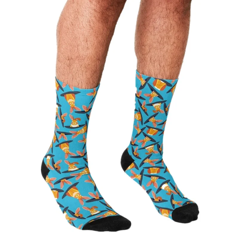 

Забавные мужские носки 2021, мужские счастливые носки в стиле хип-хоп с принтом синих мультяшных кроликов, милые мужские сумасшедшие носки в у...