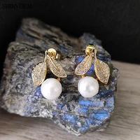 shinygem natural baroque pearl earrings for womens hand cut craft roundbeads fashion jewelry party luxury accessories earrings
