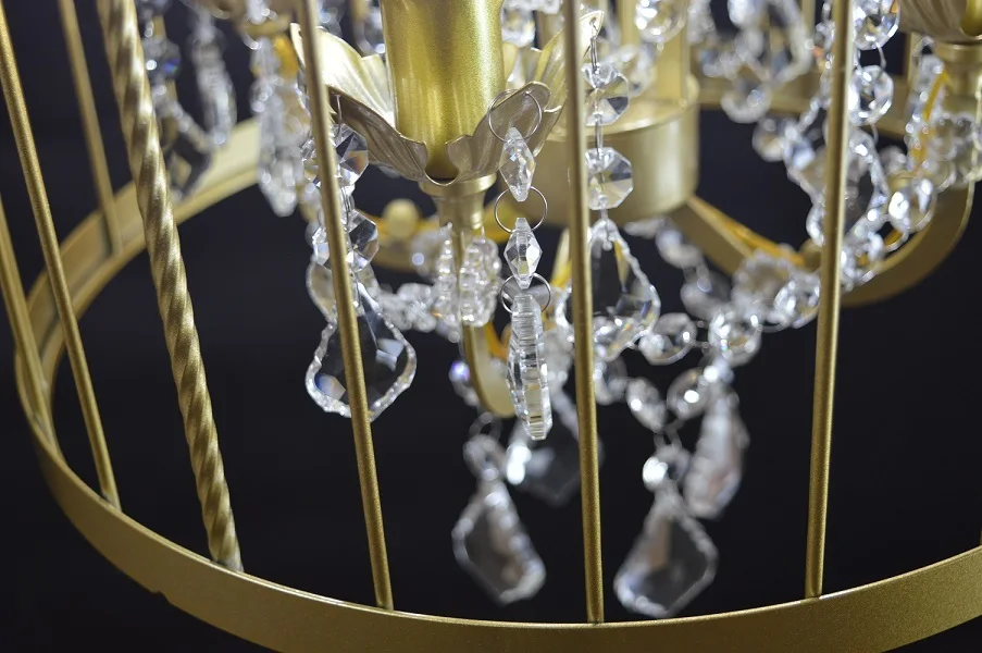 Хрустальная птичья клетка люстра из кованого железа Американский ретро ресторан