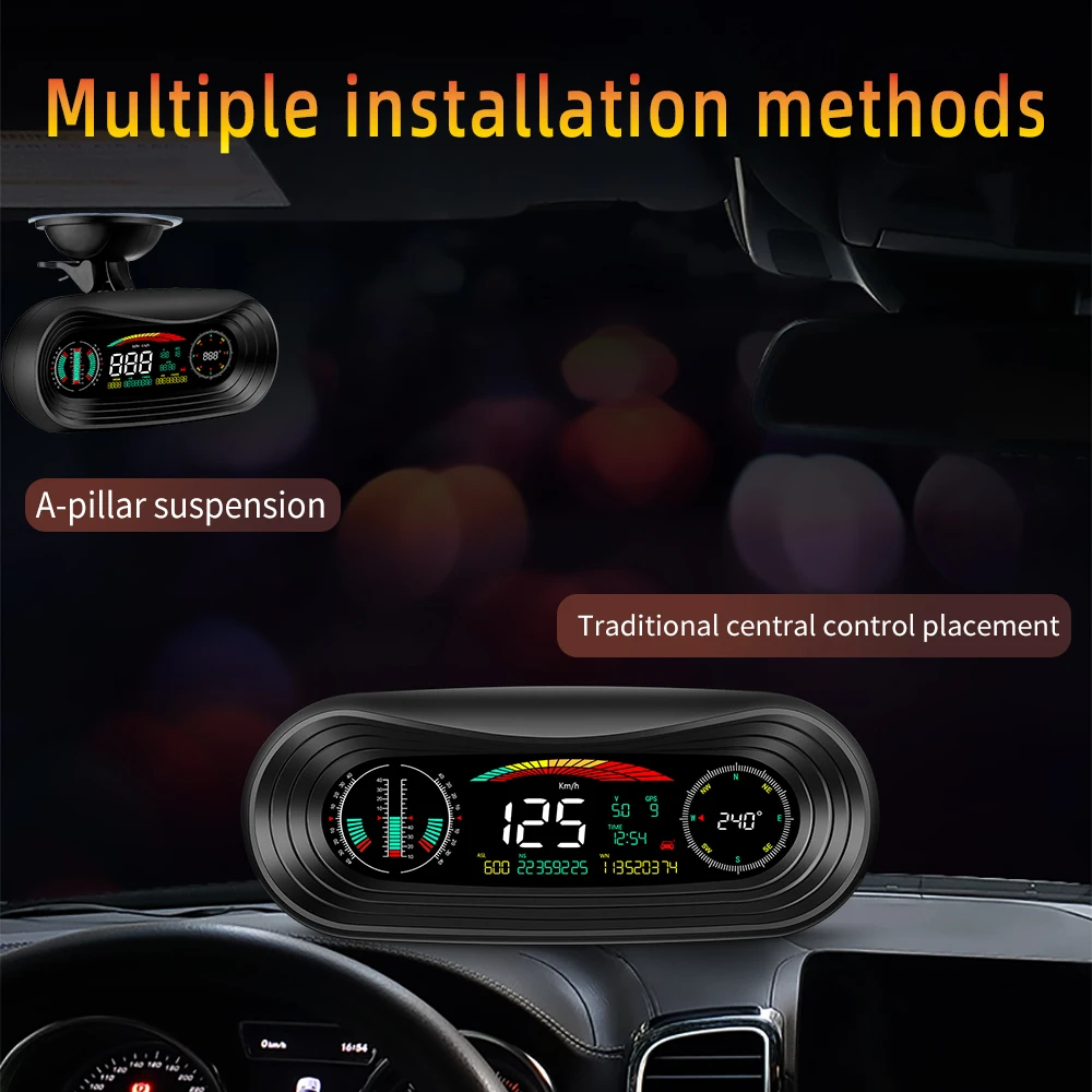 

P18 GPS HUD Head Up Display Car SMART GPS SLOPE METER Speedometer Inclinometer Pitch Automotive Compass Altitude Clock