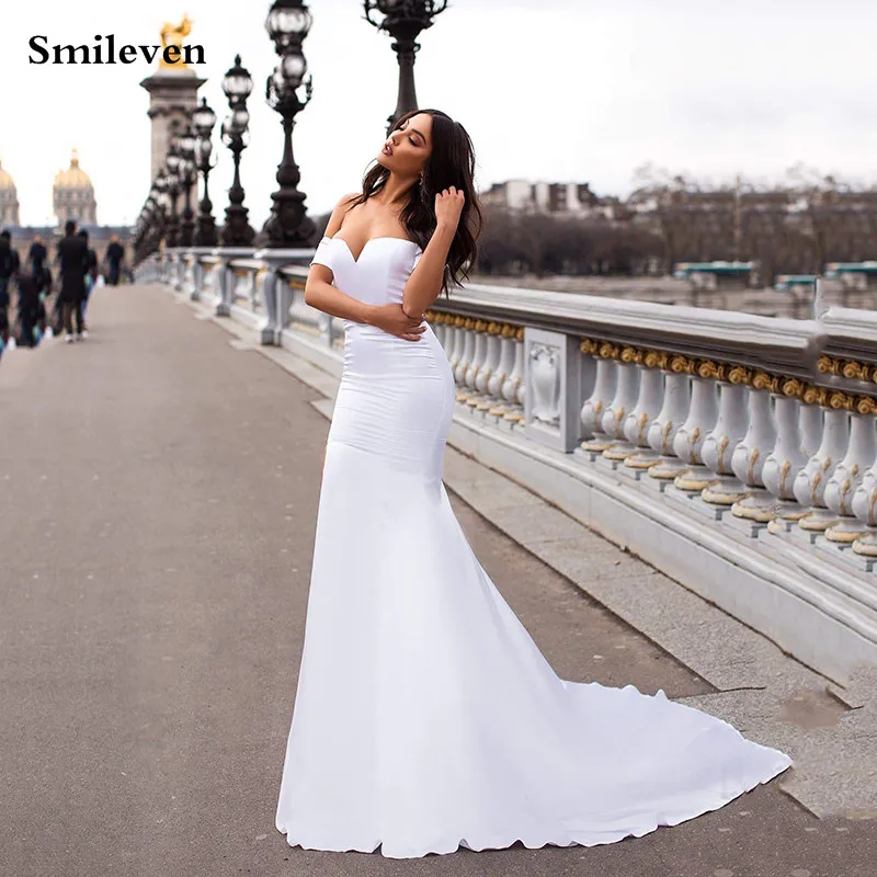 Smileven сексуальные атласные свадебные платья русалки с открытыми плечами для