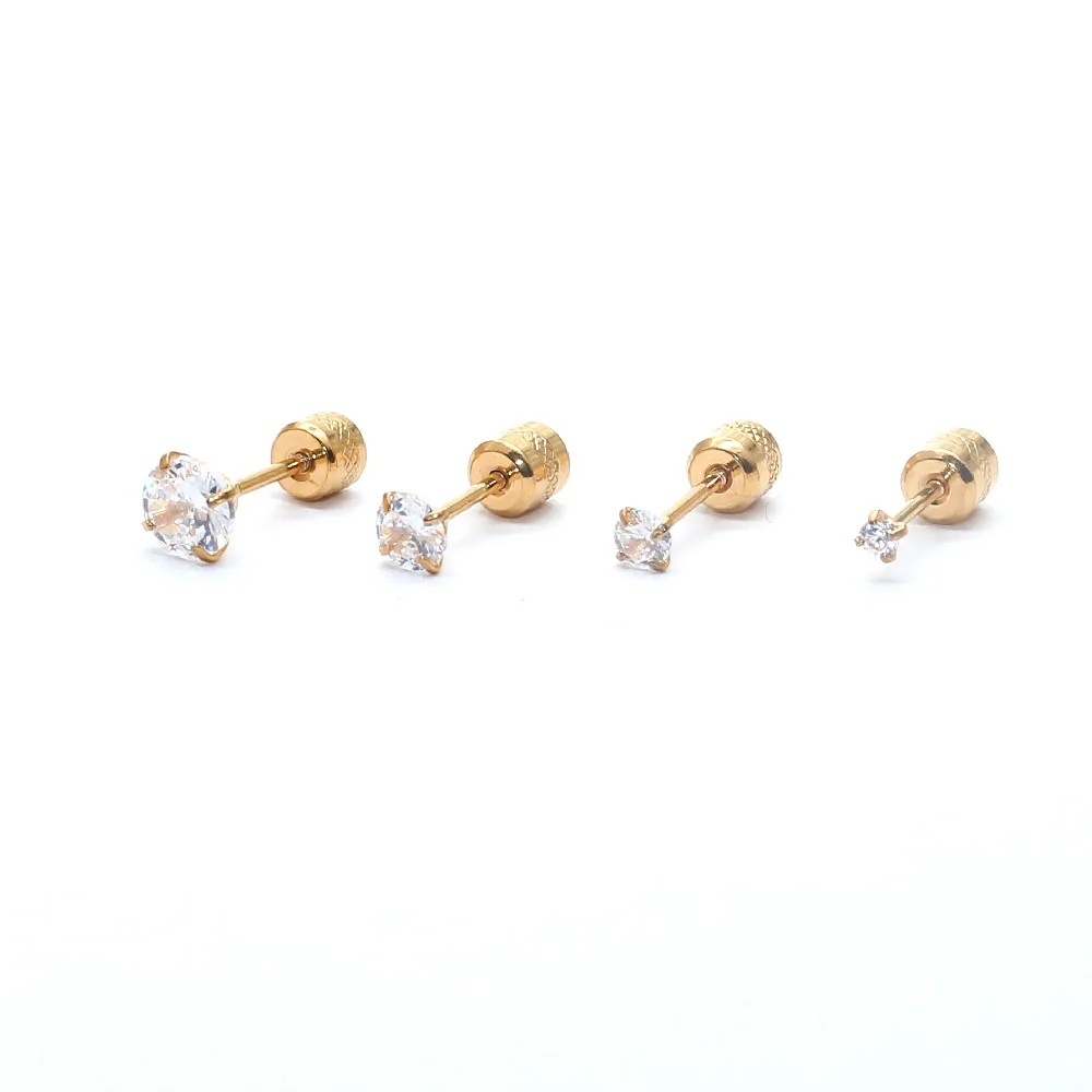 1 пара серьги с винтовой застежкой из нержавеющей стали 316L круглым цирконием AAA 2