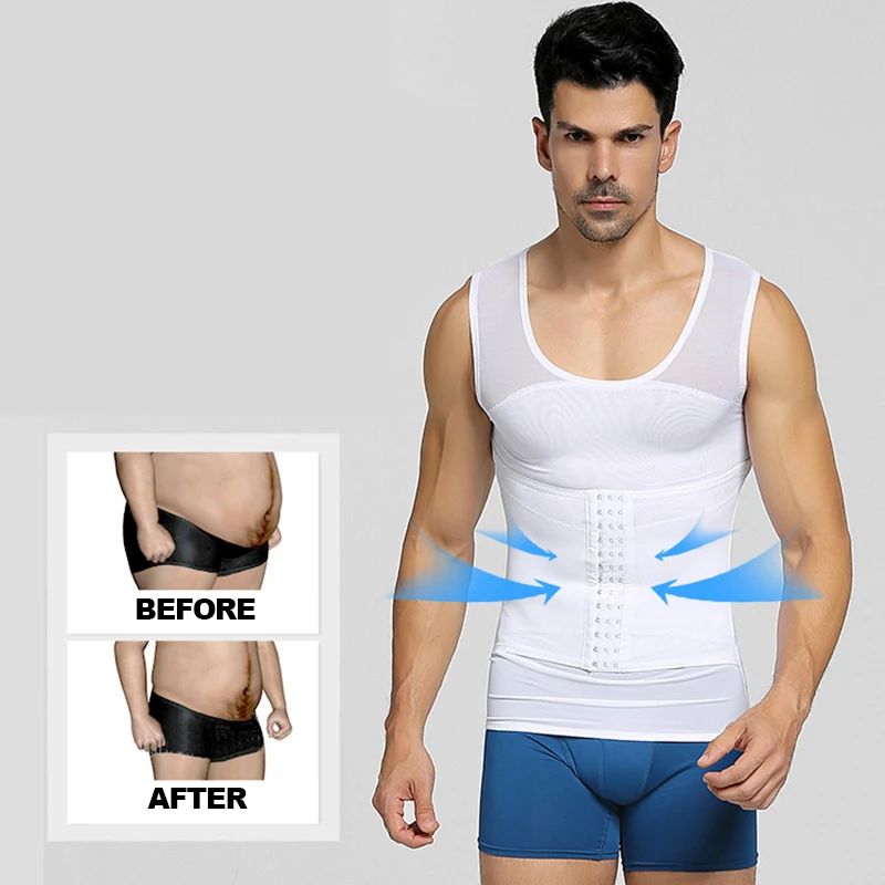 Мужской утягивающий жилет Корректирующее белье компрессионные рубашки для