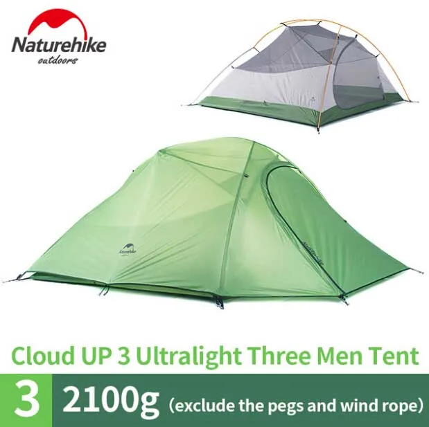 Up3 210T Green Naturehike Cloud Up Series 1 2 3 человек Сверхлегкий тент оборудование для кемпинга 20D нейлон Открытый Палатка с ковриком - Цвет: Up3 210T Green