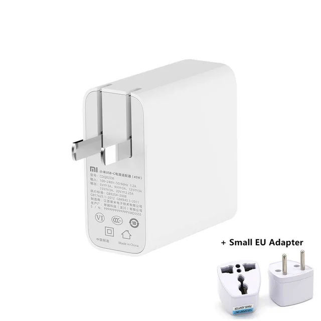 Add Small EU Adapter Xiaomi Mi USB-C 45 Вт Зарядное устройство умный выход тип-c порт USB PD 2,0 QC 3,0 Быстрая зарядка с кабелем C2C - Цвет: Add Small EU Adapter