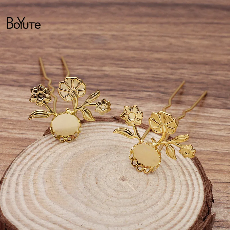 

BoYuTe (10 Pieces/Lot) 75*10*1.2MM U-shaped Hair Fork Hairpin with 10MM Blanks Flower Diy Hair Jewelry Accessories