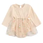 2021 модная обувь; Сезон весна-осень; Детский трикотажный свитер для маленьких девочек; Комбинезон; Одежда с длинными рукавами, хлопковое платье с цветочным принтом и кружевным гофрированным воротником комбинезон одежда