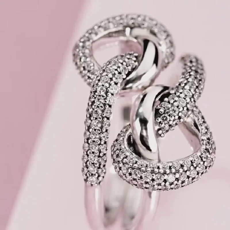 

2021 new Genuine 925 Sterling Silver Knotted Heart Finger Ring For Women Wedding Engagement Rings Original Brand Jewelry Gift
