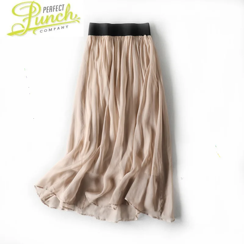 Женская длинная Плиссированная юбка Однотонная из натурального шелка с высокой