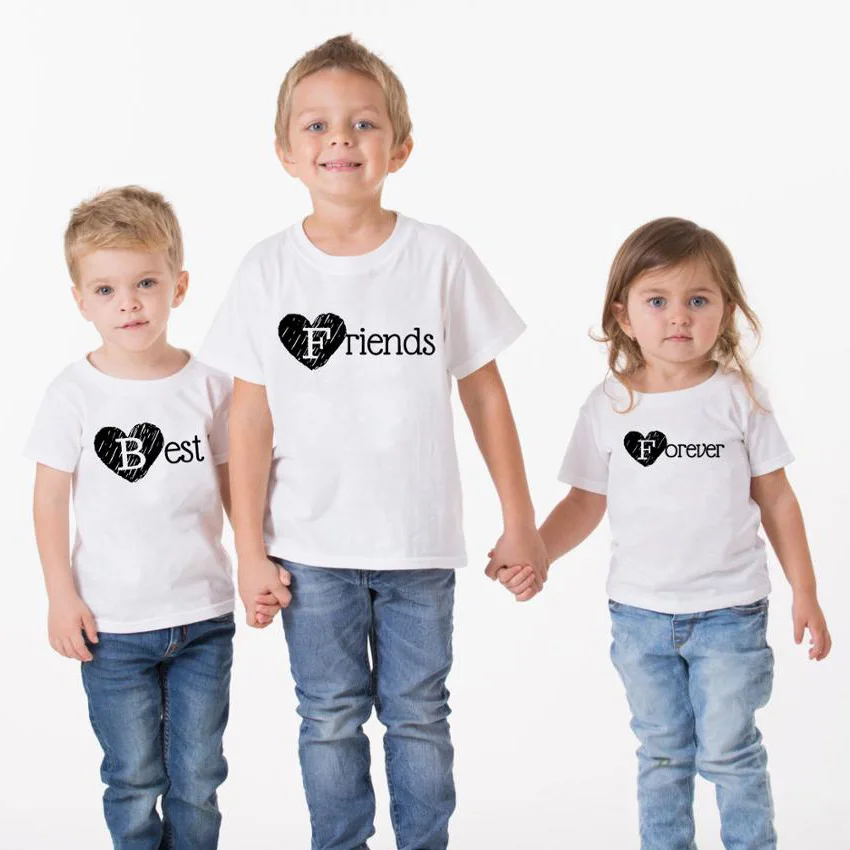 

Best Friends Forever Kids Tshirt Brothers Sisters Family Look T-shirt Sweet Letter Printed BFF Tops Tee Shirts Wear Fashion