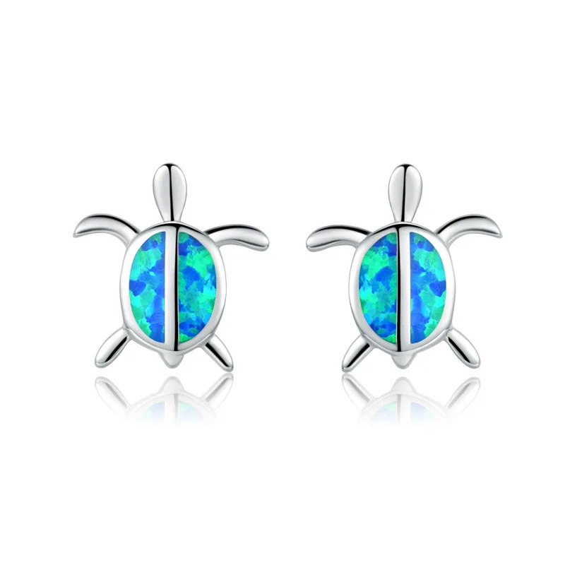 

925 Sterling Silver Earrings Opal Mini Tortoise Popular Sterling Silver Earrings Women's Fashion Engagement Wedding Ear Jewelry