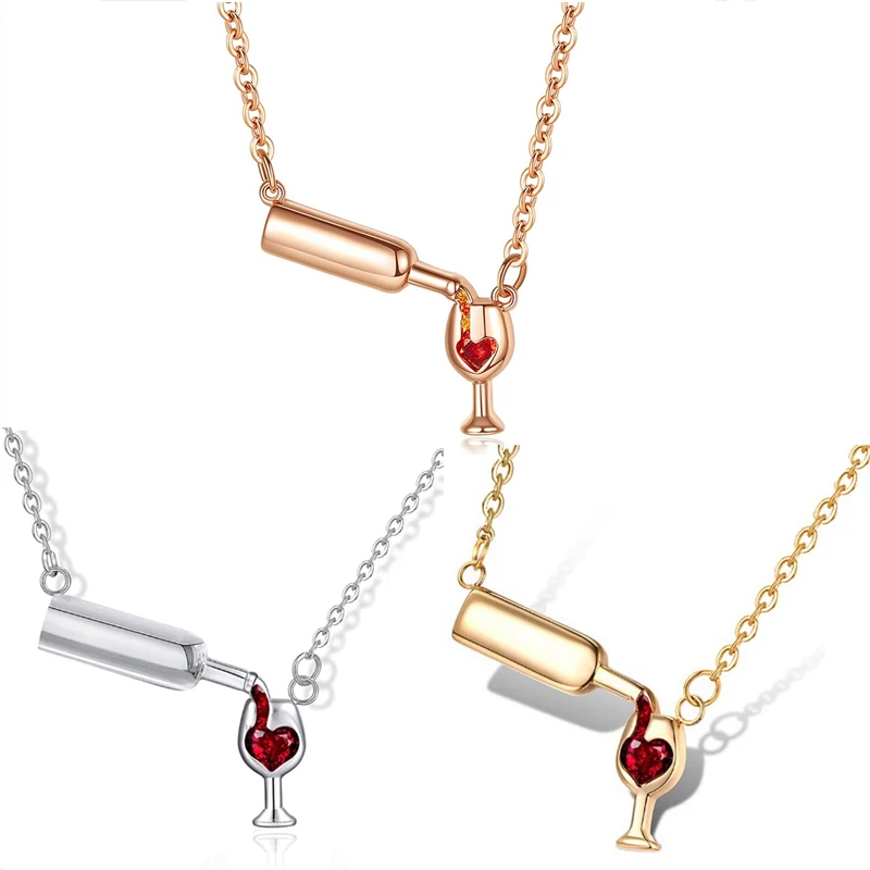 

Fashion Cubic Zirconia Necklace Wine Necklace Unique Design Women's Stainless Steel Wine Glass Necklace & Pendant